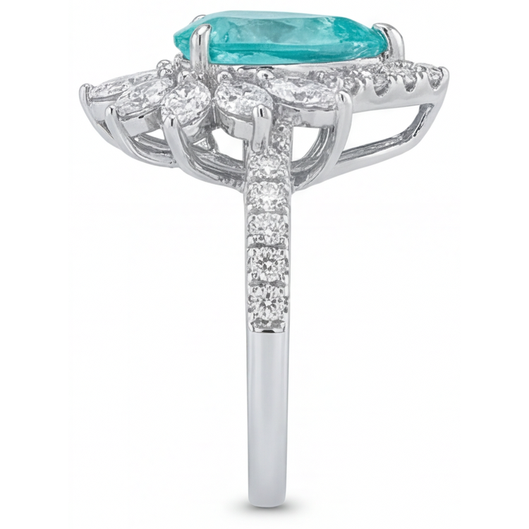 Paraiba Néon Bague Sertie Halo 5-carats Or Blanc 14 Carats – vue de dessus