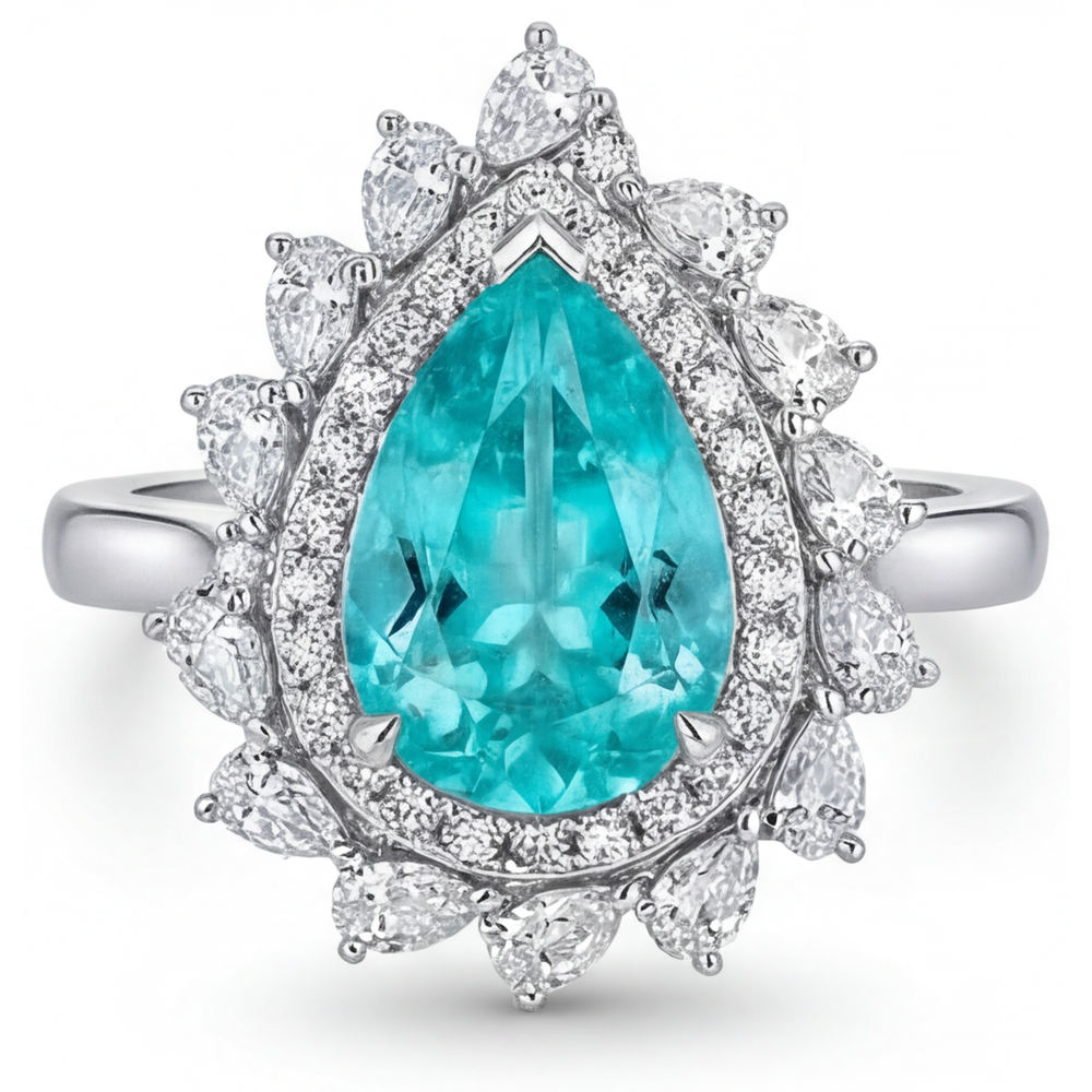 Paraiba Néon Bague Sertie Halo 6,50-carats Or Blanc 14 Carats – vue de face