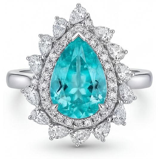 Paraiba Néon Bague Sertie Halo 6,50-carats Or Blanc 14 Carats – vue de face