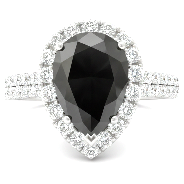 Bague Halo en diamant noir naturel taille poire 6 carats en Or Blanc 14 carats
