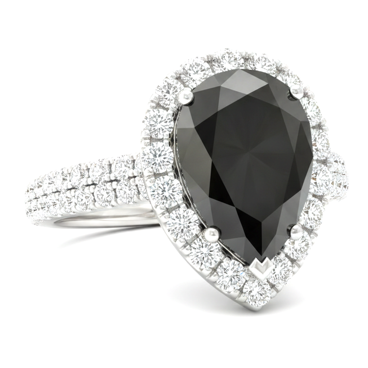 Bague Halo en diamant noir naturel taille poire 6 carats en Or Blanc 14 carats