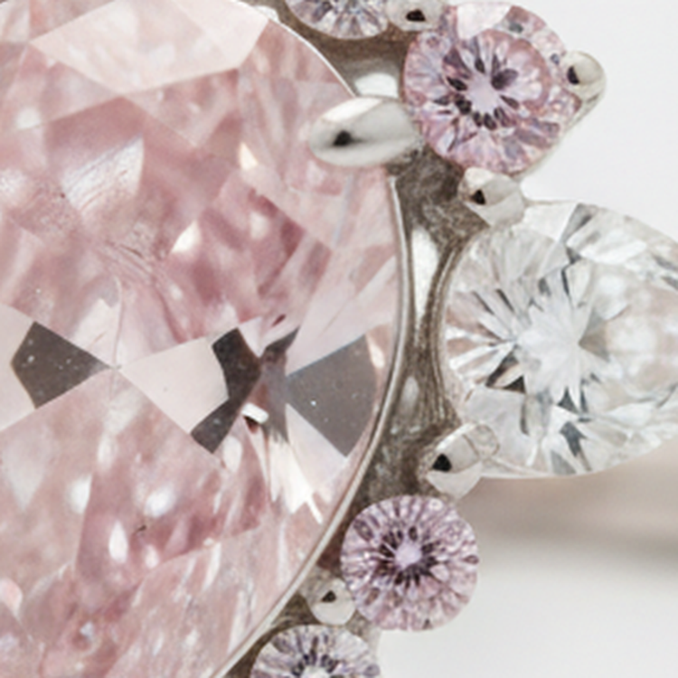 Bague de Fiançailles Semi-Halo en Platine avec Diamant Rose Fantaisie Naturel Taille Poire 2 Carats