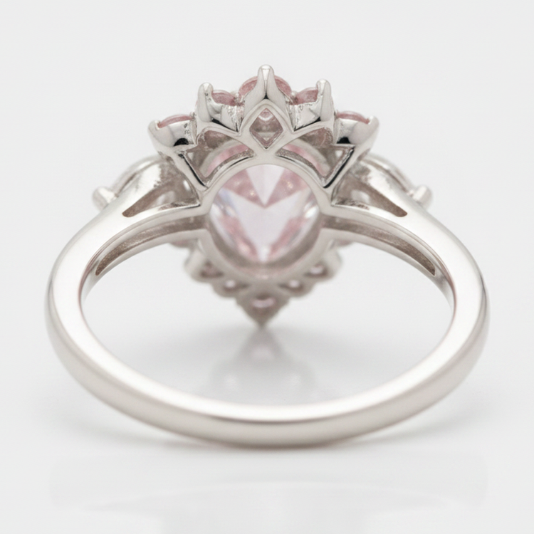 Bague de Fiançailles en Platine avec Diamant Rose Fantaisie Naturel Taille Poire 2 Carats et Demi-Halo