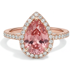Bague de Fiançailles Saphir Padparadscha Pêche Véritable 2,8 Carats Taille Poire Halo Pavé en Or Rose 14 Carats