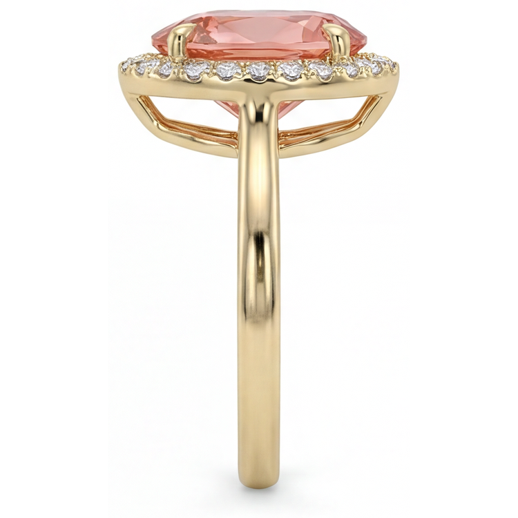 Bague Halo en Or Jaune 14K avec Saphir Padparadscha Rose Naturel Poire 2,8 Carats, Anneau Simple