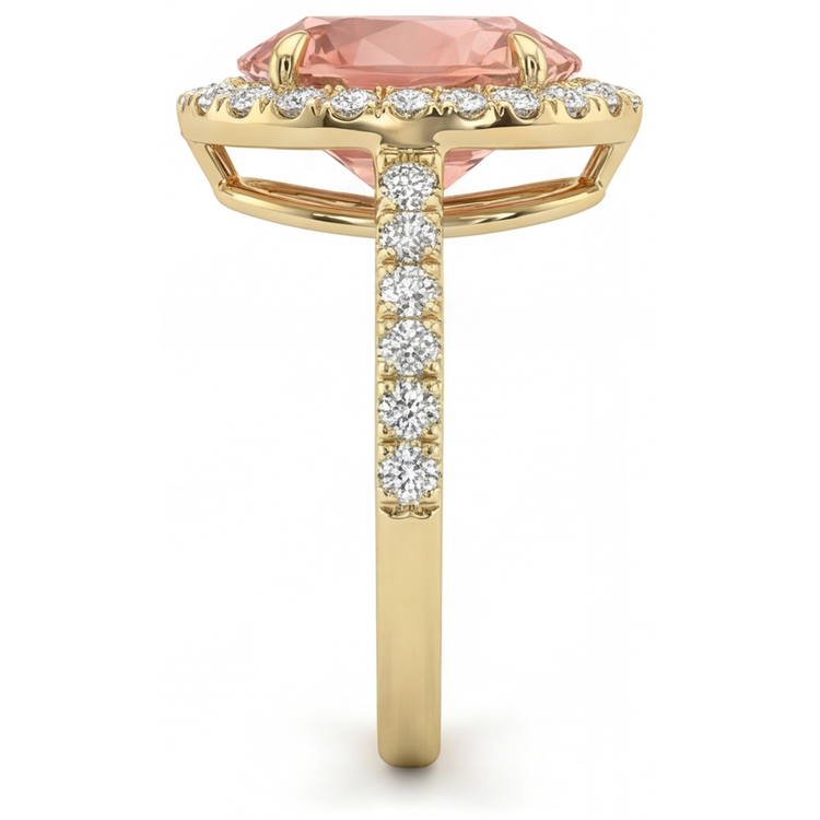 Bague saphir Padparadscha véritable taille poire 2,8 carats avec Halo en Or Jaune 14 carats