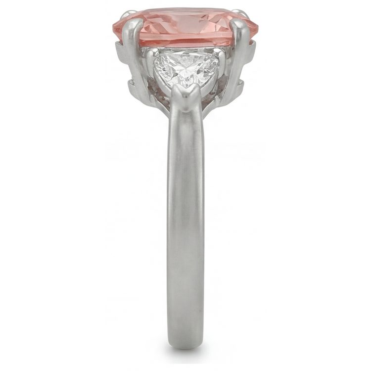 Bague de Fiançailles Trois Pierres en Or 14 Carats avec Saphir Padparadscha Véritable Poire 2,9 Carats et Trilliants Blancs