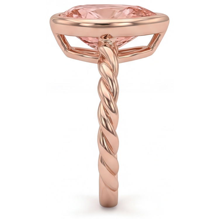 Bague Solitaire Lunette en Or Rose 14K avec Saphir Padparadscha Pêche Naturel Poire 2,5 Carats