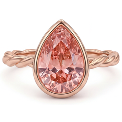 Bague Solitaire Lunette Saphir Padparadscha Pêche Naturel Poire 2,5 Carats en Or Rose 14K