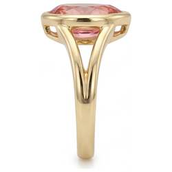 Bague Solitaire Lunette en Or Jaune 14K avec Saphir Padparadscha Véritable Taille Poire Couleur Pêche 2 Carats