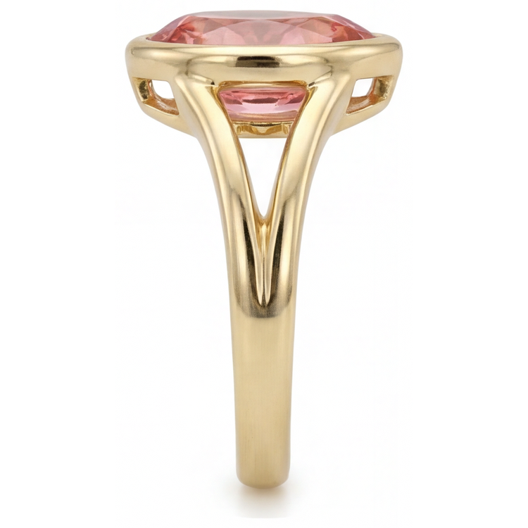 Bague Solitaire Lunette en Or Jaune 14K avec Saphir Padparadscha Véritable Taille Poire Couleur Pêche 2 Carats