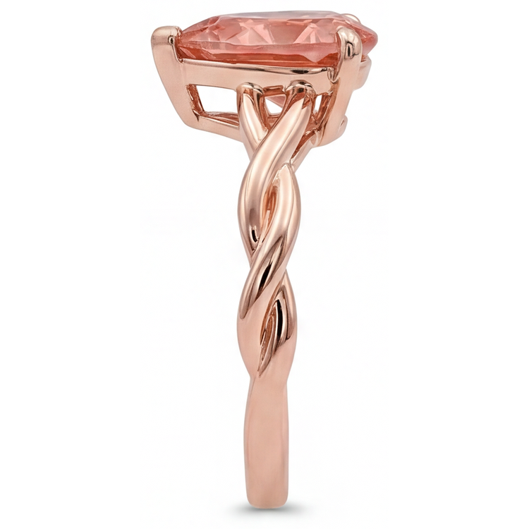 Bague Solitaire Saphir Padparadscha Véritable Rose Pêche Taille Poire 2 Carats en Or Rose 14 Carats