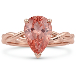 Bague Solitaire Saphir Padparadscha Véritable Rose Pêche Taille Poire 2 Carats en Or Rose 14 Carats