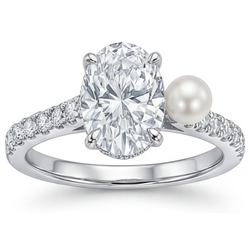 Exquis Perle de Culture Bague Solitaire avec Accents 3 carats