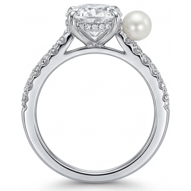 Perle de Culture Bague Solitaire avec Accents 3 carats Or Blanc 14 Carats – vue d'angle