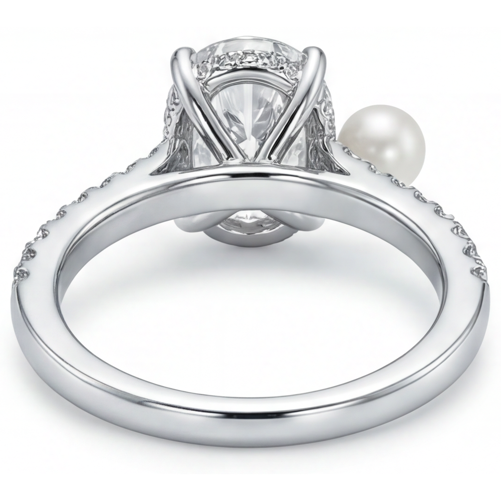Perle de Culture Bague Solitaire avec Accents 3 carats Or Blanc 14 Carats – vue de profil