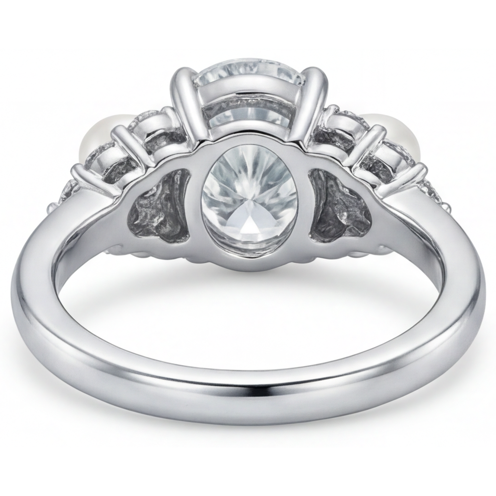 Perle des Mers du Sud Taille Ovale Bague Solitaire avec Accents en Or 14K Blanc – vue d'angle