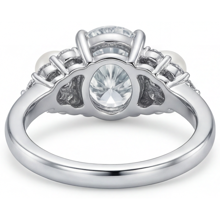 Perle des Mers du Sud Taille Ovale Bague Solitaire avec Accents en Or 14K Blanc – vue d'angle