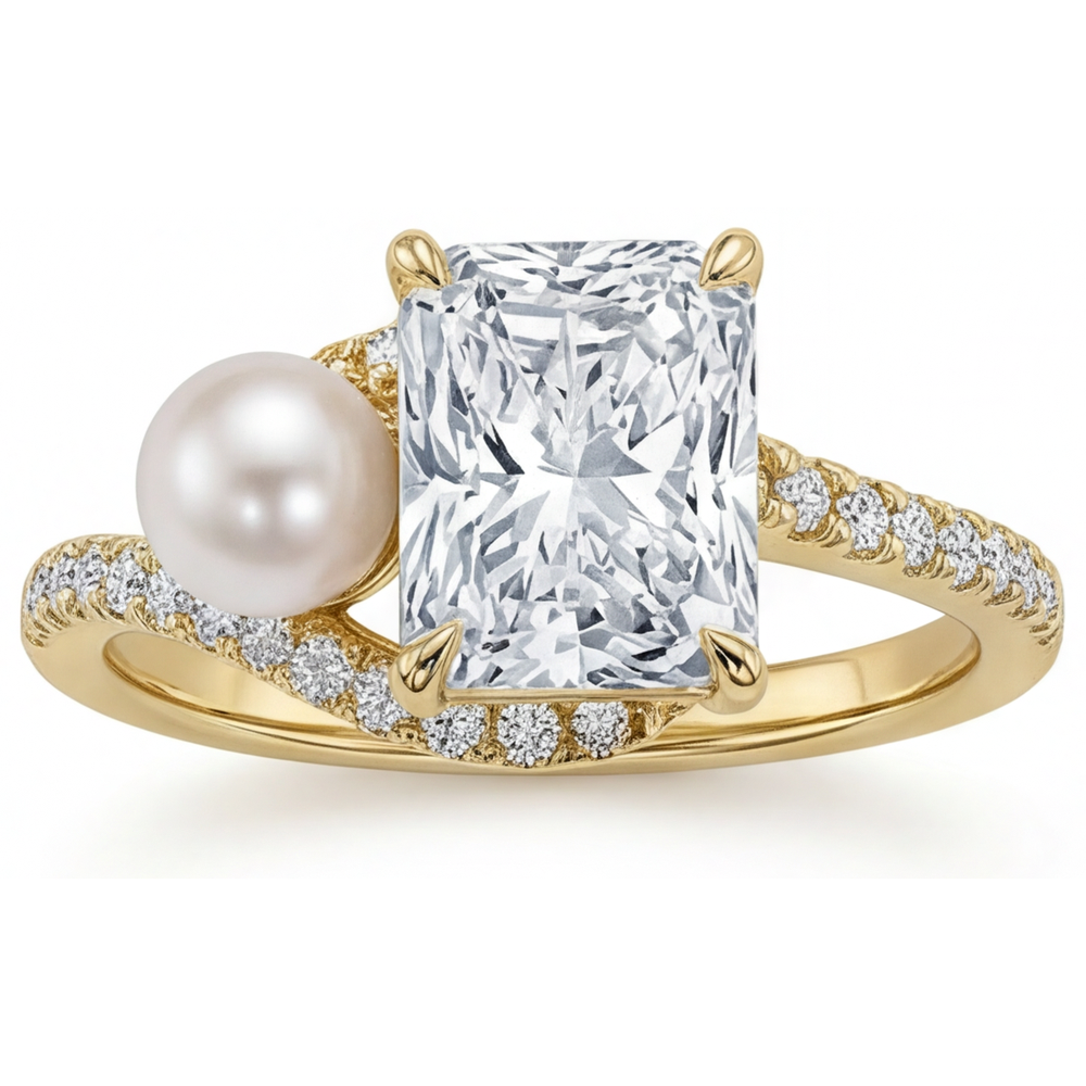 Perle Solitaire avec Pierres Latérales 4-carats Or Jaune 14 Carats – vue principale