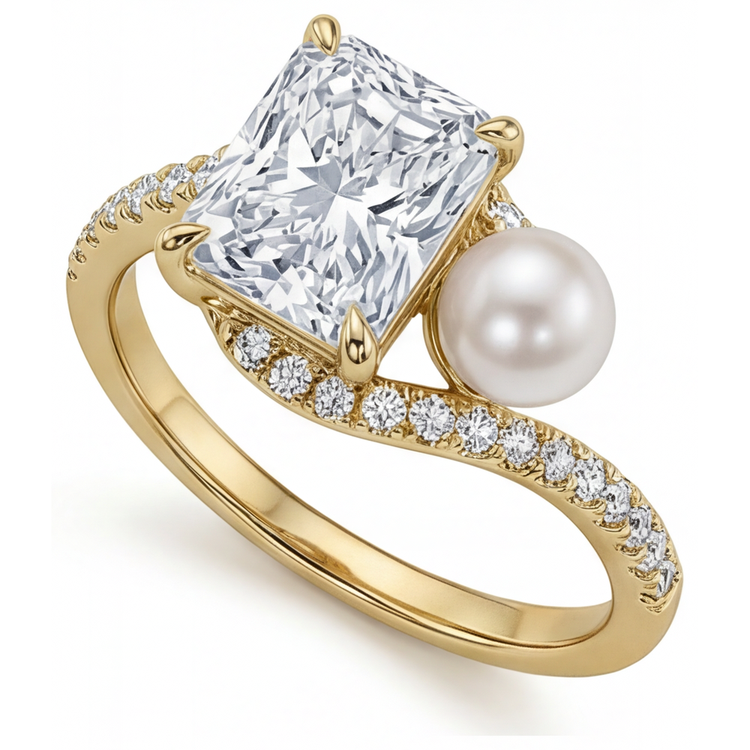Radiant Perle bague en Or Jaune 14 Carats – vue de face