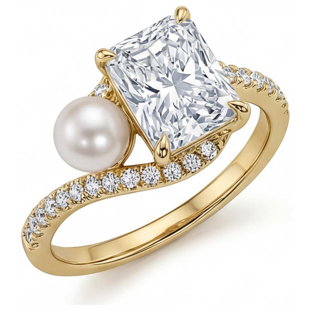 Sophistiqué Perle Solitaire avec Pierres Latérales 4 carats – vue de côté