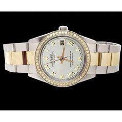 perpétuel Datejust huître acier inoxydable & or blanc cadran romain montre Rolex réglage rapide