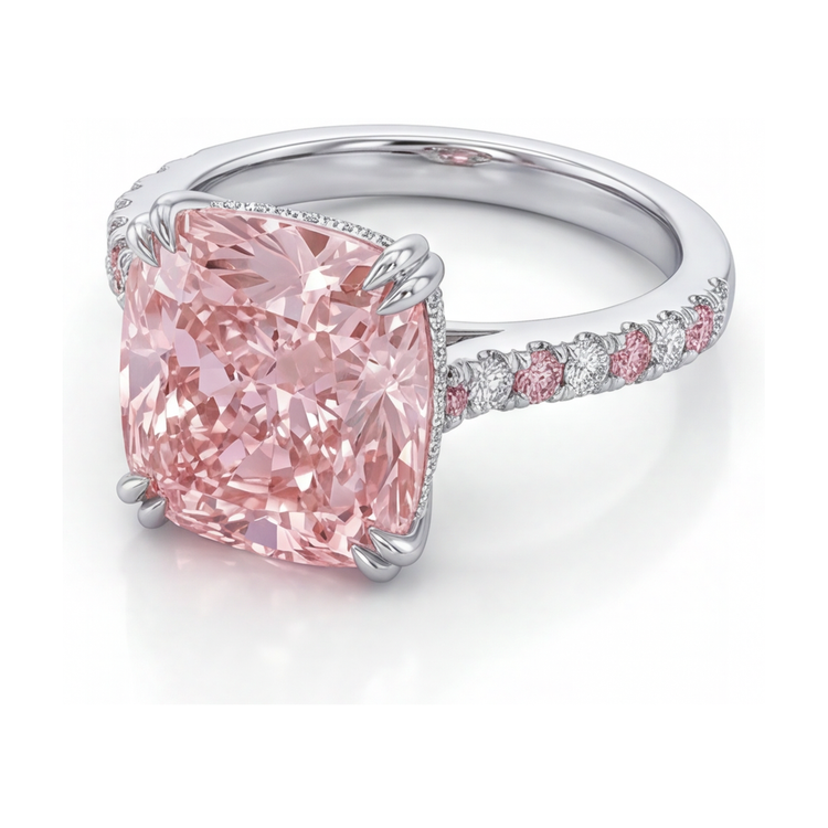 Bague d'anniversaire diamant rose taille coussin 4,4 carats