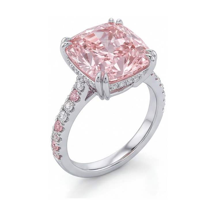 Bague d'anniversaire diamant rose taille coussin 4,4 carats