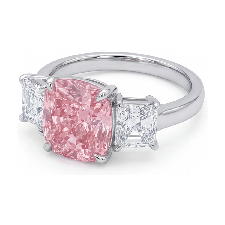 Bague d'anniversaire en diamant rose taille coussin de 4,5 carats