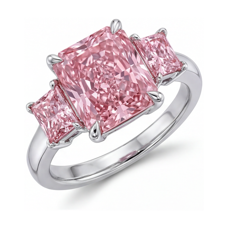 Bague d'anniversaire en diamant rose taille radiant de 4,9 carats