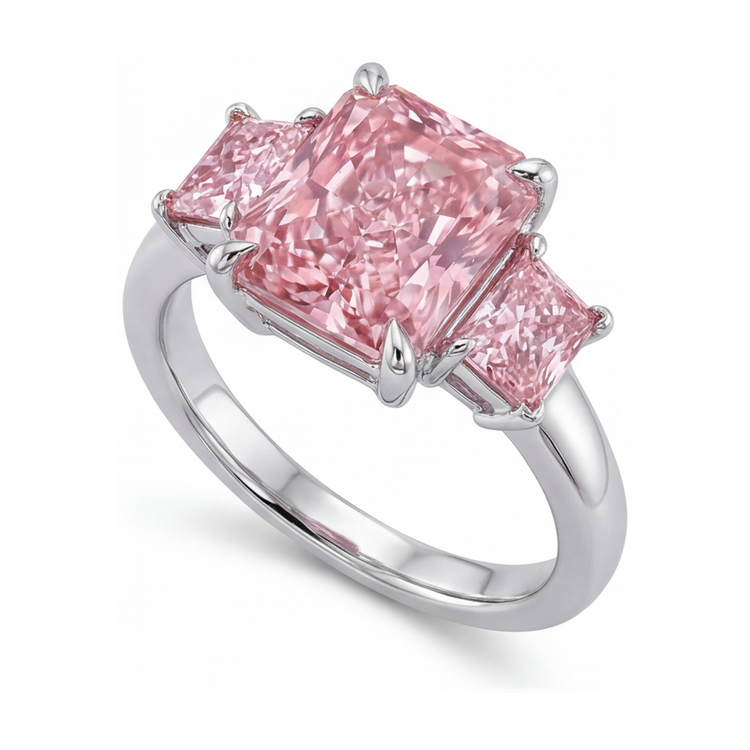 Bague d'anniversaire en diamant rose taille radiant de 4,9 carats