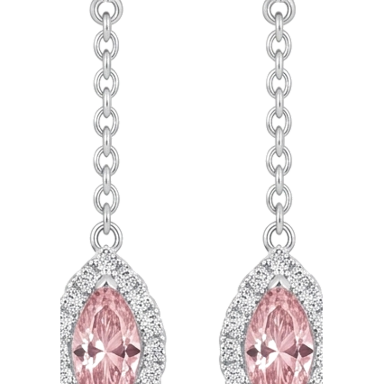 Boucles d'oreilles pendantes longues en Or Blanc 14 carats avec diamant rose de laboratoire 2,5 carats taille marquise et Halo