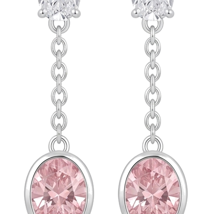 Boucles d'oreilles pendantes longues en diamant rose de laboratoire 2,5 carats, lunette ovale, or blanc 14K