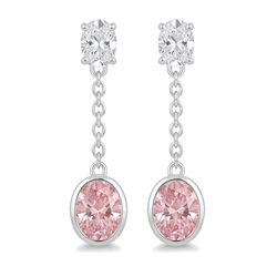 Boucles d'oreilles pendantes longues en diamant rose de laboratoire 2,5 carats, lunette ovale, or blanc 14K