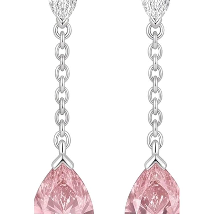 Boucles d'oreilles pendantes longues en diamant rose de laboratoire taille poire 2,5 carats en Or Blanc 14 carats