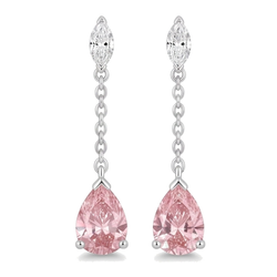 Boucles d'oreilles pendantes longues en diamant rose de laboratoire 2,5 carats taille poire en Or Blanc 14 carats