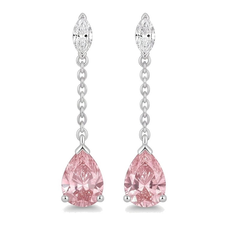 Boucles d'oreilles pendantes longues en diamant rose de laboratoire 2,5 carats taille poire en Or Blanc 14 carats