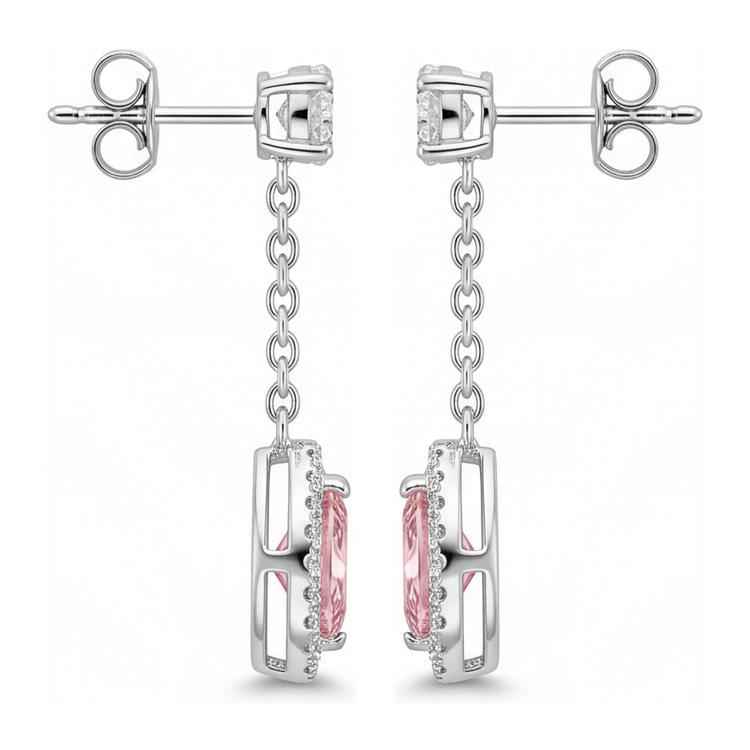 Boucles d'oreilles pendantes longues en diamant rose de laboratoire 2,5 carats, marquise halo, Or Blanc 14K