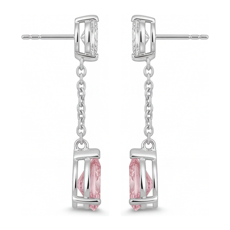 Boucles d'oreilles pendantes longues en diamant rose de laboratoire 2,5 carats taille poire en Or Blanc 14 carats