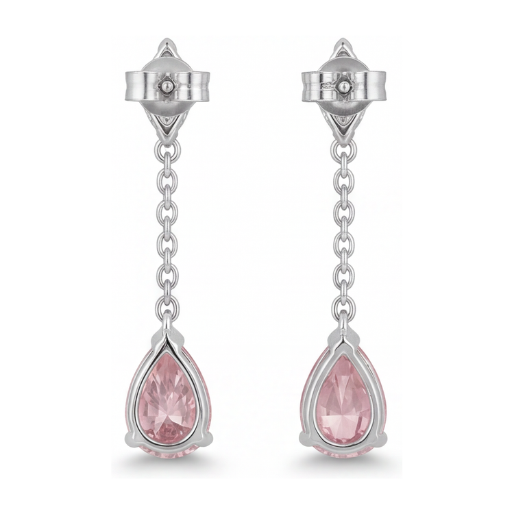 Boucles d'oreilles pendantes longues en diamant rose de laboratoire 2,5 carats taille poire en Or Blanc 14 carats
