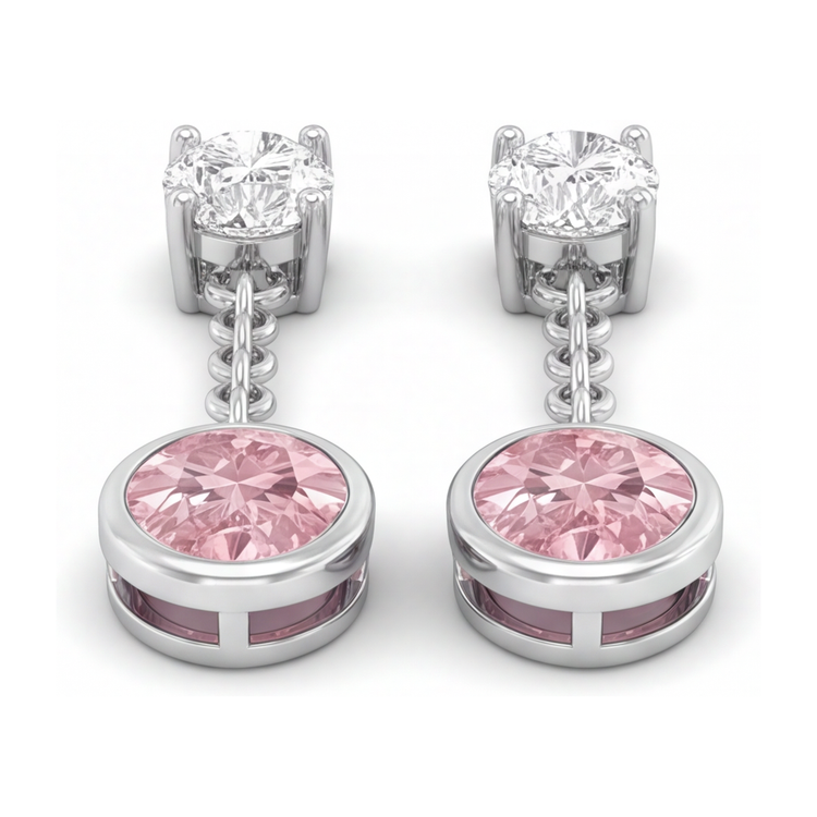 Boucles d'oreilles pendantes longues en Or Blanc 14K, diamant rose ovale de laboratoire 2,5 carats, lunette