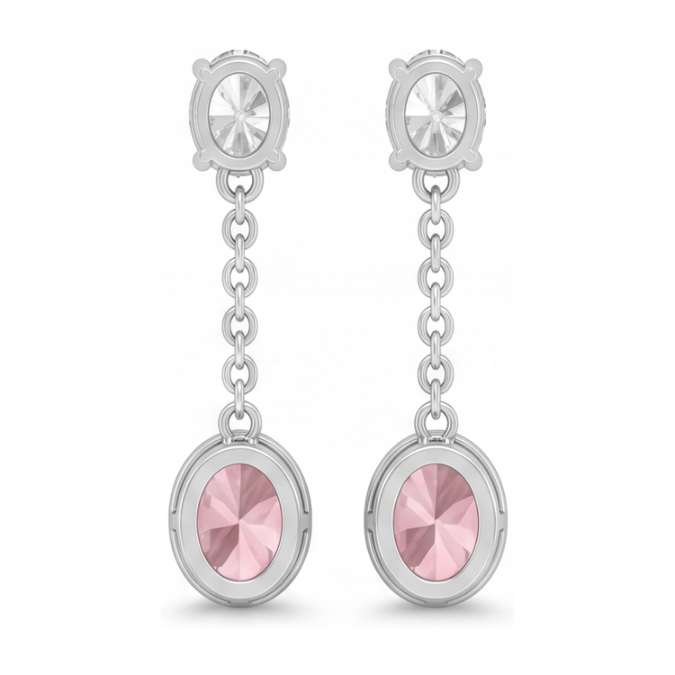 Boucles d'oreilles pendantes longues en Or Blanc 14K, diamant rose ovale de laboratoire 2,5 carats, lunette