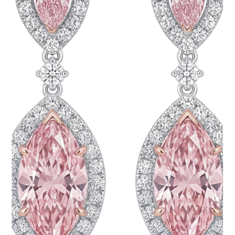 Boucles d'oreilles pendantes diamant rose 3,5 carats de laboratoire marquise Halo en Or Blanc 14 carats