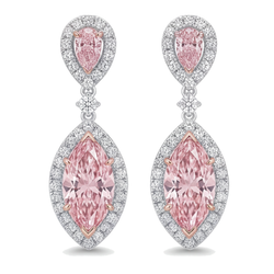 Boucles d'oreilles pendantes halo en diamant rose de laboratoire 3,5 carats taille marquise en Or Blanc 14K