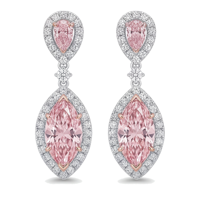 Boucles d'oreilles pendantes diamant rose 3,5 carats de laboratoire marquise Halo en Or Blanc 14 carats