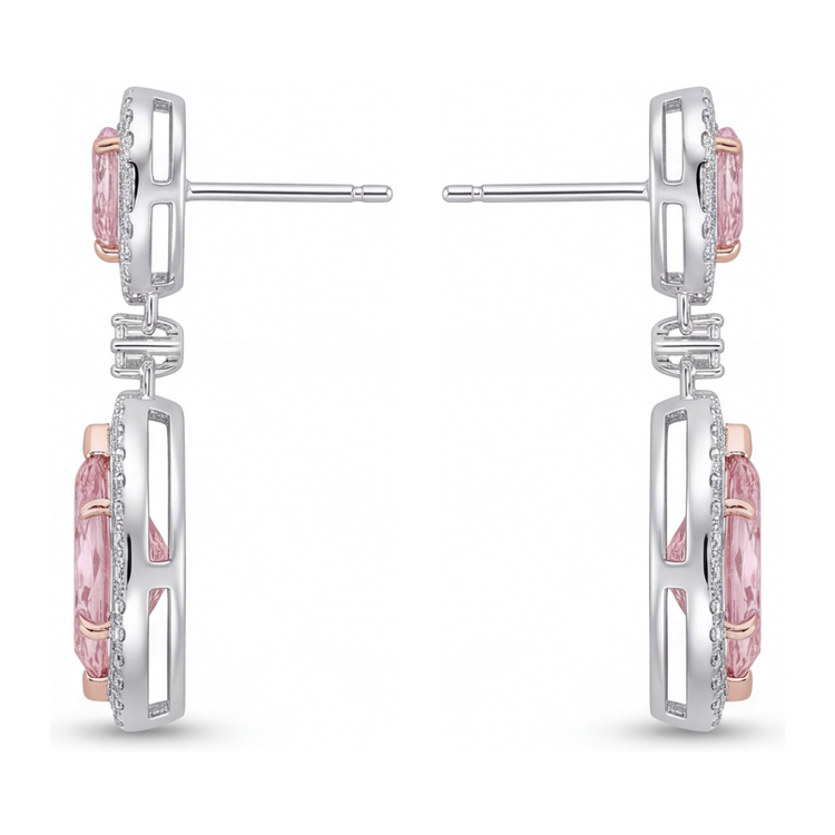 Boucles d'oreilles pendantes halo en diamant rose de laboratoire 3,5 carats taille marquise en Or Blanc 14K