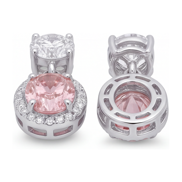 Boucles d'oreilles pendantes en diamant rose de laboratoire 4 carats, halo ovale, Or Blanc 14 carats