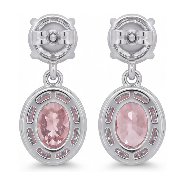 Boucles d'oreilles pendantes en Or Blanc 14 carats, diamant rose de laboratoire 4 carats, Halo ovale