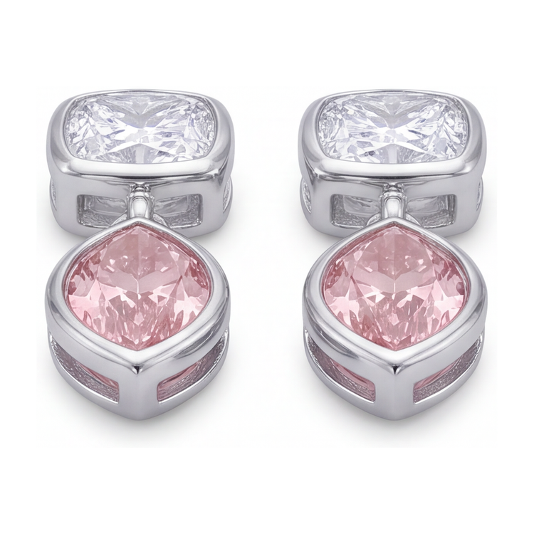 Boucles d'oreilles pendantes en diamant rose de laboratoire 4 carats, marquise, lunette, hauts coussin, or blanc 14 carats