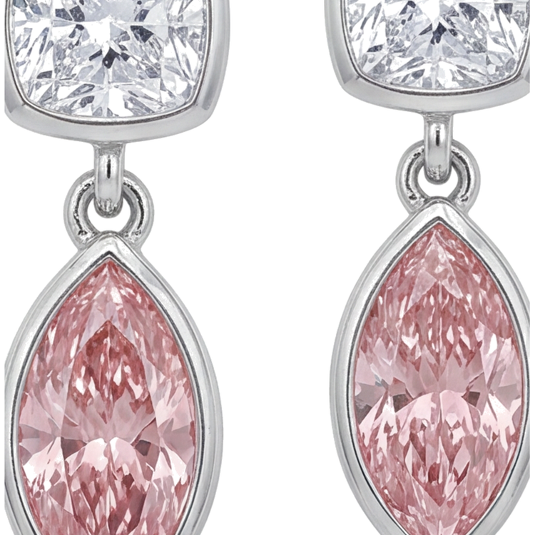 Boucles d'oreilles pendantes en diamant rose de laboratoire 4 carats, lunette marquise et têtes coussin en Or Blanc 14 carats